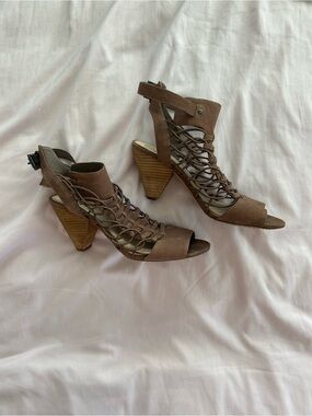 Vince Camuto Brown Lace-Up Cone Heel Sandals